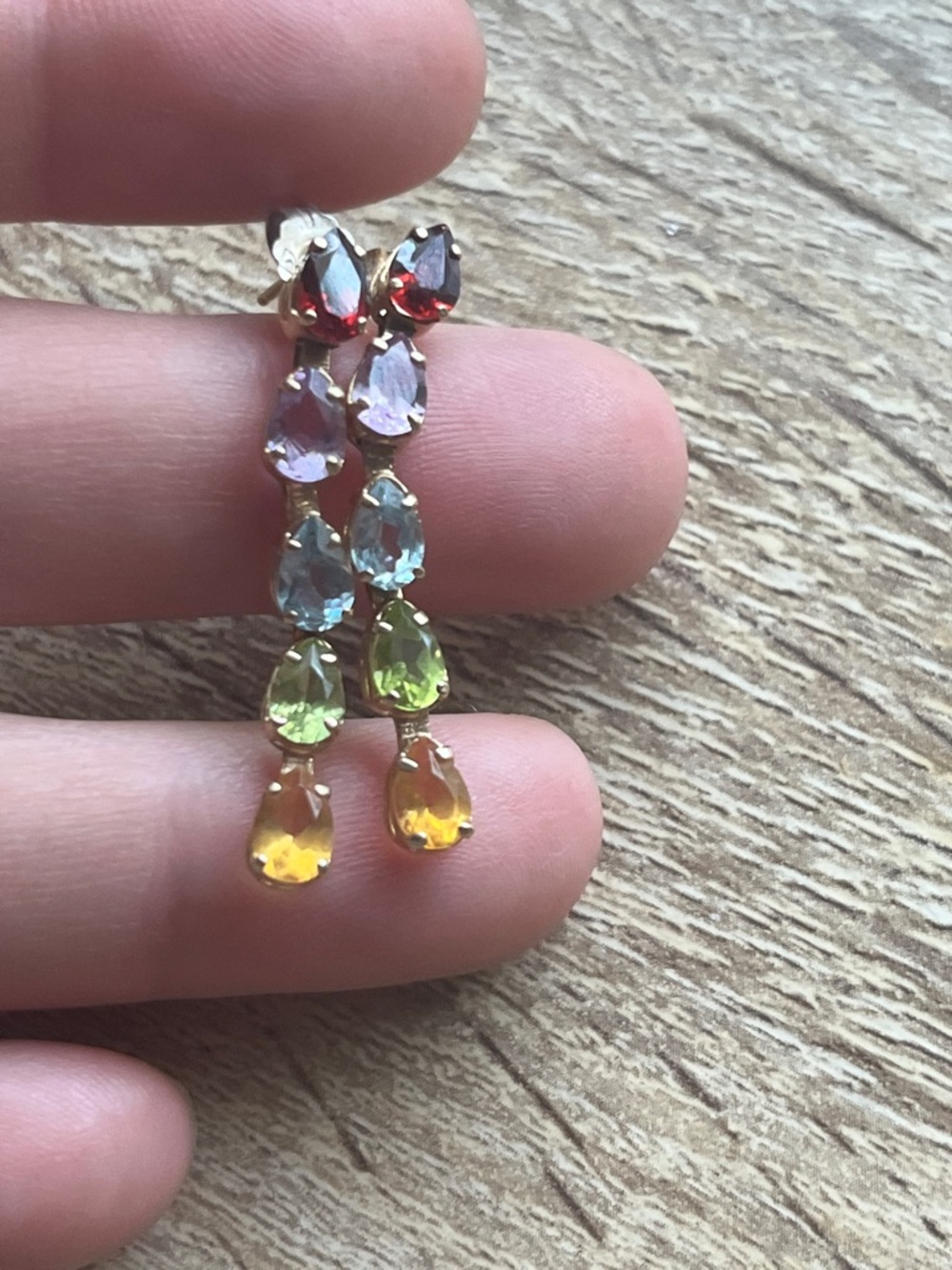 14k gold Multicolor Teardrop  Dangle Earrings for Women - Picture 2 of 3